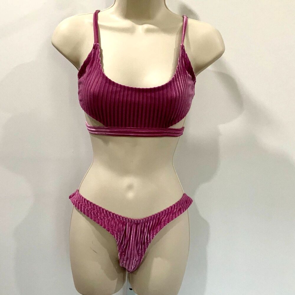 Made in USA Purple/Pink Velvet Ribbed Bikini by Dippin Daisy's Top-Sm Bottom-Med